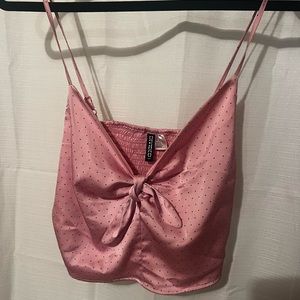 Pink polka dot cropped top with bow